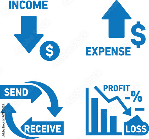 Business accounting and financial performance icons