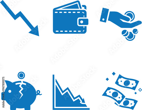 Financial crisis and economic loss icon set