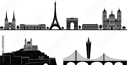 Famous world city skylines silhouette collection travel and tourism landmarks icons set for design purposes and global concepts
