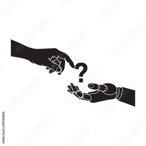 Silhouette of two hands with question mark in between them