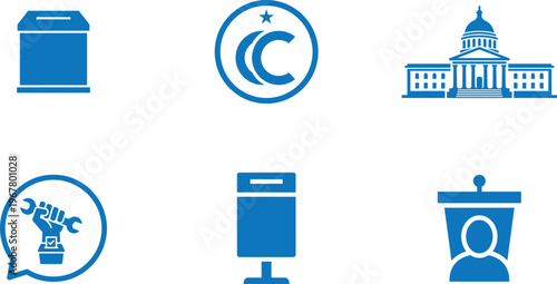 Government and voting process icons in blue