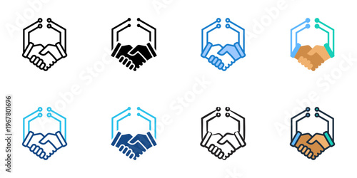 Smart contracts icons set multiple style collection. Editable stroke 
