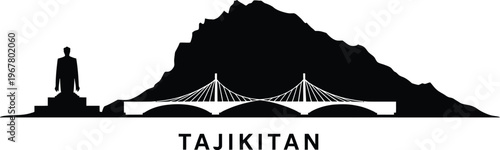 Tajikistan skyline cityscape silhouette with monument bridge and mountain range vector graphic illustration