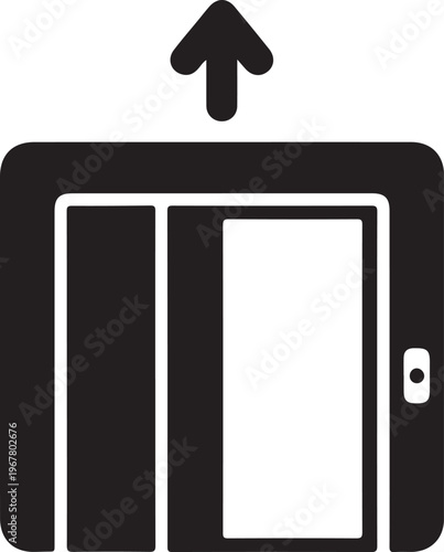Black elevator icon, modern lift symbol, upward arrow, vector graphic