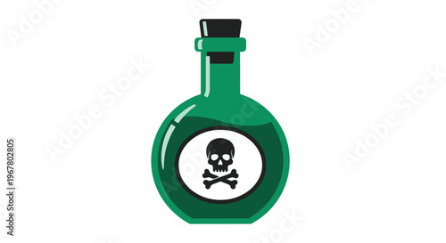 Green Poison Bottle with Skull and Crossbones Symbol, Danger Warning