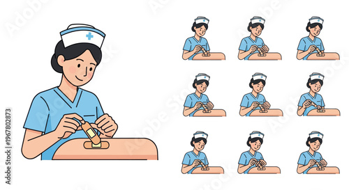 Nurse Applying Bandage to Patient, Healthcare Medical Care Concept