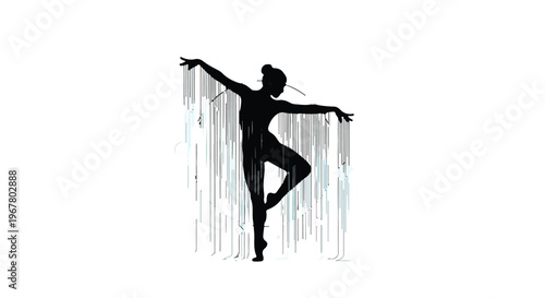 Ballerina silhouette performs a graceful dance move with a liquid trail effect.