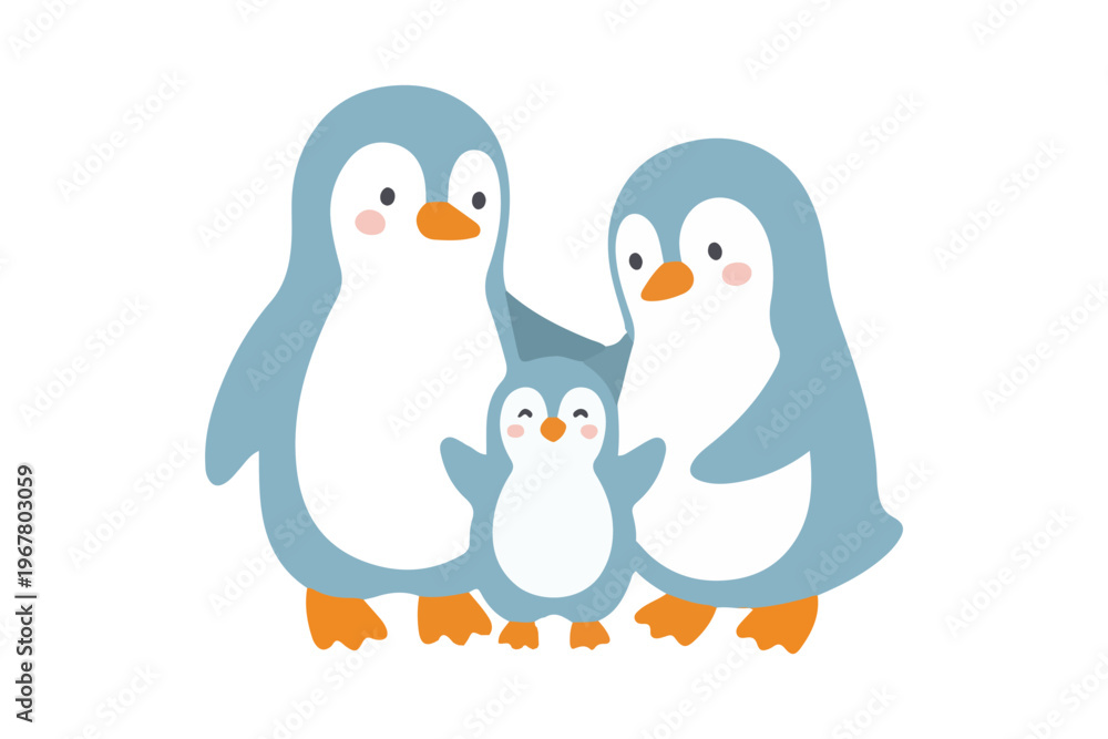 Fototapeta premium Cute baby penguin family with mother and father in scandinavian nursery style vector