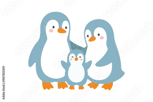 Cute baby penguin family with mother and father in scandinavian nursery style vector