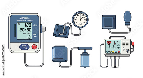 Medical Equipment Set: Digital BP Monitor, Aneroid Sphygmomanometer, ECG Machine