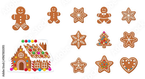 Christmas Gingerbread Cookies Assortment: House, People, Stars, Tree, Heart