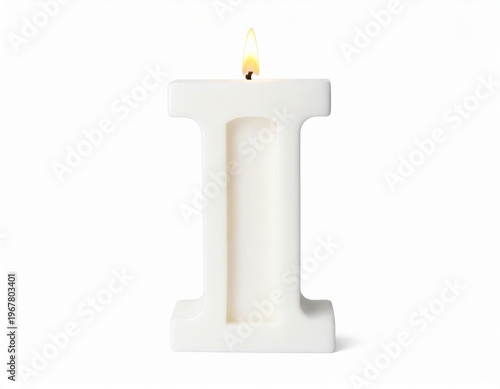 Large letter I carved into a white wax candle with soft flame glow nearby