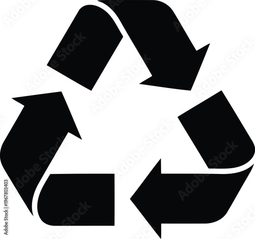 Black recycling symbol, universal sign for reuse and environmental protection, three arrows