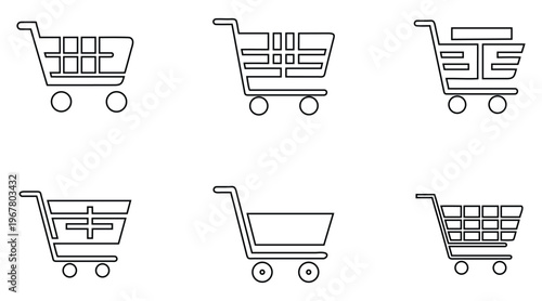 Shopping cart symbol vector line icon set, e commerce shopping cart outline icon vector illustration