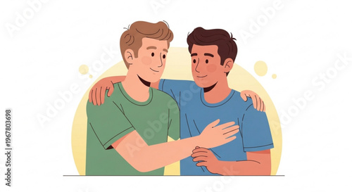 Two men showing empathy and support arms around each other in a comforting gesture friendship and care concept