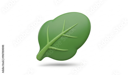 Flat 3D cartoon spinach leaf icon with soft rounded shape isolated on white background
