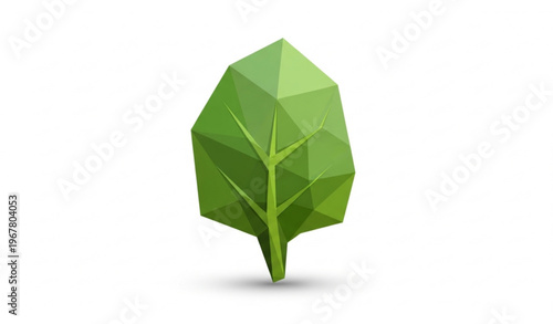 Stylized low-poly 3D spinach leaf icon with geometric design on white background