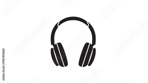 Headphones icon with black solid fill representing audio listening, music playback, and sound equipment for a modern digital device.