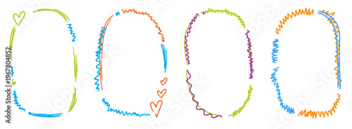 Minimal childish lines and pastel colors create clean look. Crayon kindergarten frame set for baby photos, school and certificates.