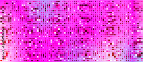 Shiny mirrored tiles with soft glow and retro vibes. Sequin pink disco backdrop for party, nightlife and fashion design.