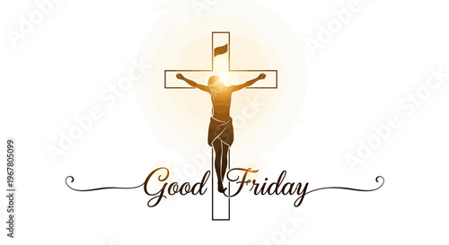Good Friday concept illustration with Jesus Christ on the cross, symbolizing crucifixion and Christian faith on a solemn religious day.
