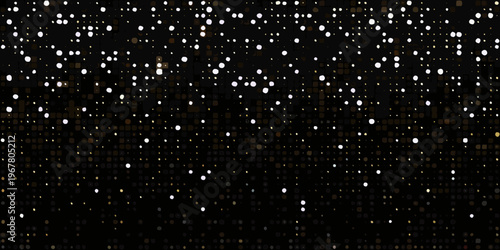 Abstract background of scattered white and gold dots on black