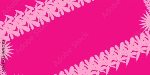 Pink cherry blossoms frame with buds on a dark pink background creating a beautiful floral border illustration.