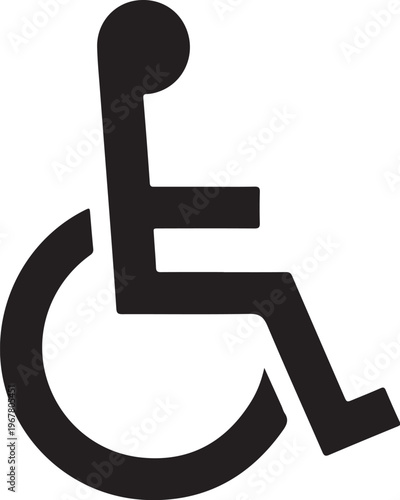 Black wheelchair accessibility symbol, disability sign, handicap icon, vector graphic