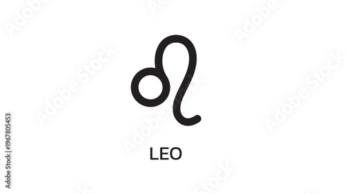 Leo astrological symbol in black with the word LEO written below it against a white background, representing the zodiac sign for July 23 to August 22.