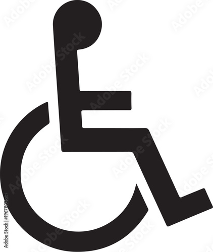 Black wheelchair accessibility symbol, disability sign, handicap icon, vector graphic