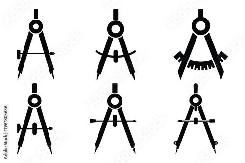 Black and white compass geometry drafting tool tools