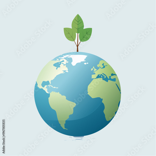 An inspiring vector illustration of a healthy green sapling emerging from a vibrant Earth globe, symbolizing global environmental growth, sustainability, and the promise of a flourishing future