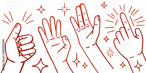 A collection of hands clapping with sparkling star illustrations