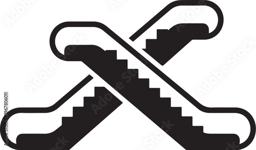 Escalator, Stairway, Vector Icon, Black, Simple Design, Transportation Symbol