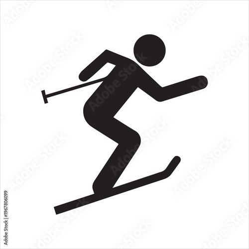 Black silhouette of a skier in motion on a white background