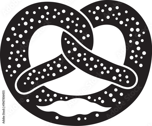 Black pretzel icon, vector pretzel symbol, salty snack food, bakery illustration