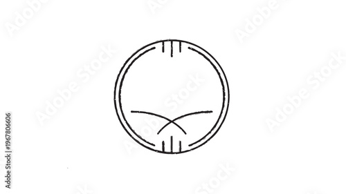 Circle abstract symbol with grunge texture and intersecting lines inside, representing uniqueness and creative design elements.