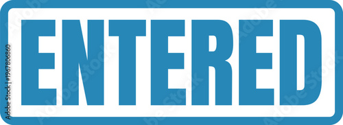 A bold blue rectangular sign displaying the word entered in uppercase letters