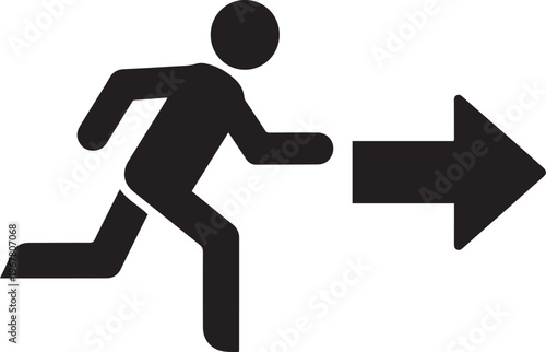 Exit direction sign vector in black and white representing emergency exit route navigation safety guidance and building evacuation signage