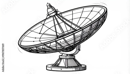 Detailed Sketch of a Large Satellite Dish Antenna.