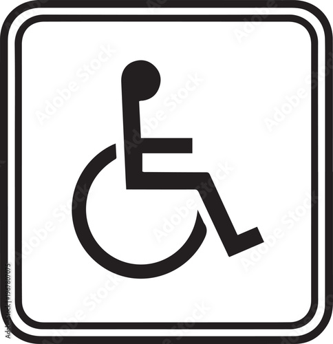 Accessible parking sign vector in black and white representing disability access reserved parking mobility support and inclusive transportation signage
