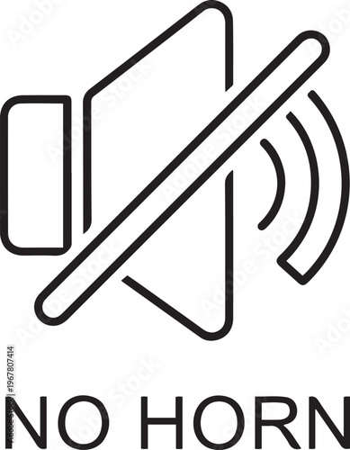 No horn sign vector in black and white representing sound restriction traffic regulation quiet zone and road safety signage