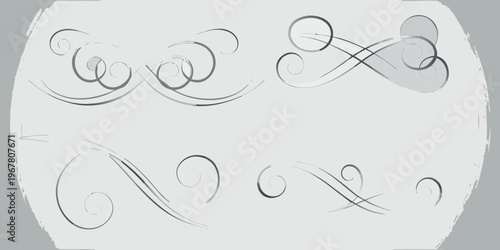 Abstract swirls and flourishes in a grayscale sketch composition