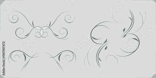 Elegant gray swirls and flourishes create abstract decorative designs