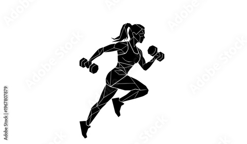 Geometric gym girl silhouette vector illustration modern polygon fitness woman design isolated on white