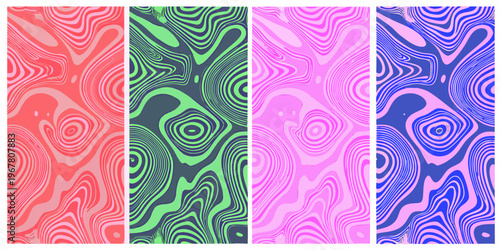 Abstract swirling patterns in vibrant red green pink and blue hues