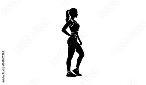 Gym girl silhouette side view vector illustration athletic woman fitness pose isolated on white background
