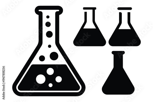 Black and white laboratory flask beaker test tube chemistry