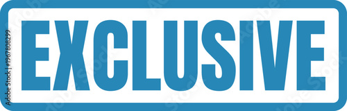 A bold exclusive label with a modern design in blue background