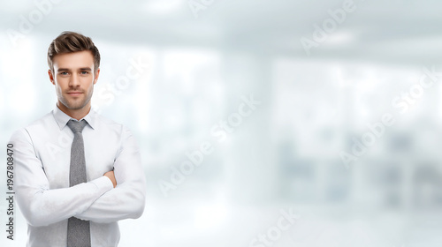 Professional Businessman Portrait with Arms Crossed on Office Background